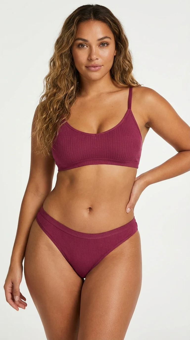 Fitilli (Ribbed) Ribana Tanga Dusty Rose - Yan Görünüm